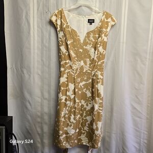 ADRIANNA PAPELL Womens White Tan Floral BeElegant Floral Dress Sise 14